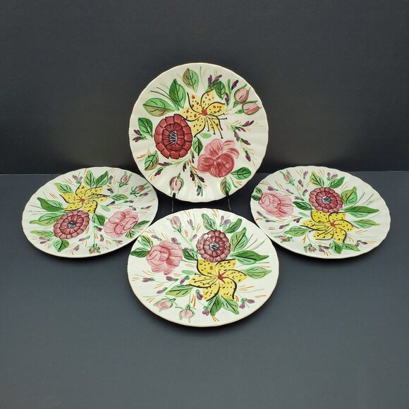 Blue Ridge Southern Potteries Tiger Lily Salad Plates Vintage Hand Painted Plate - Picture 2 of 12